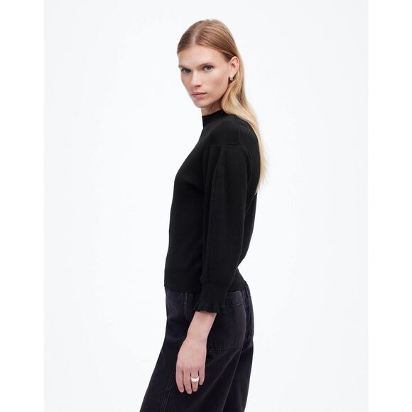 NWT Madewell Merino Wool Ruffle Mock Neck Sweater in Black Size XS - Picture 3 of 15